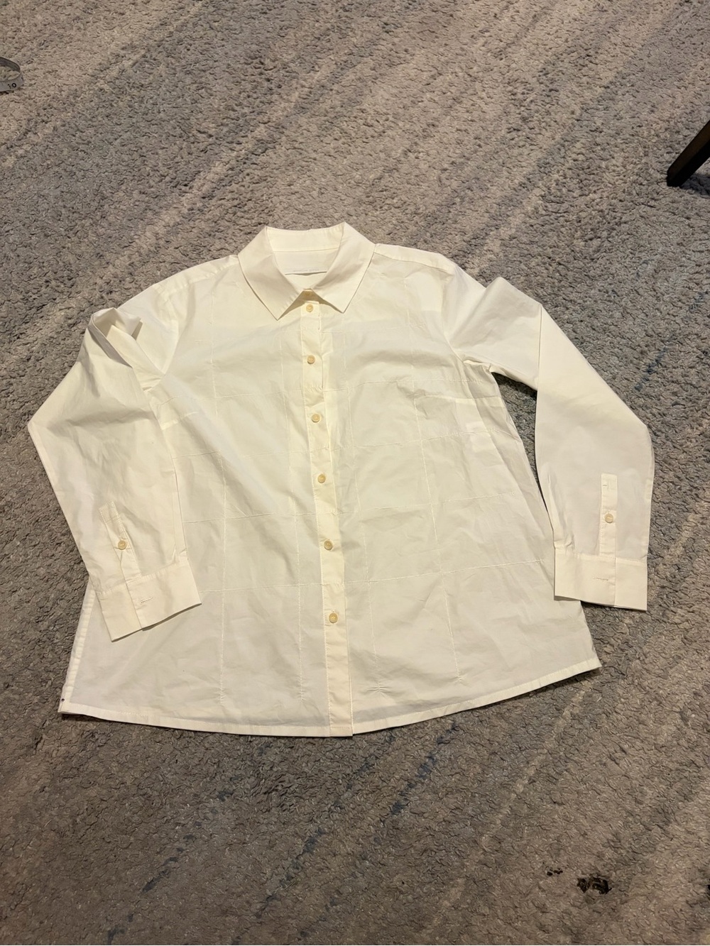 Annette Gortz White Cotton Stretch Grid Stitch Button Down Shirt Blouse US 4 Sz